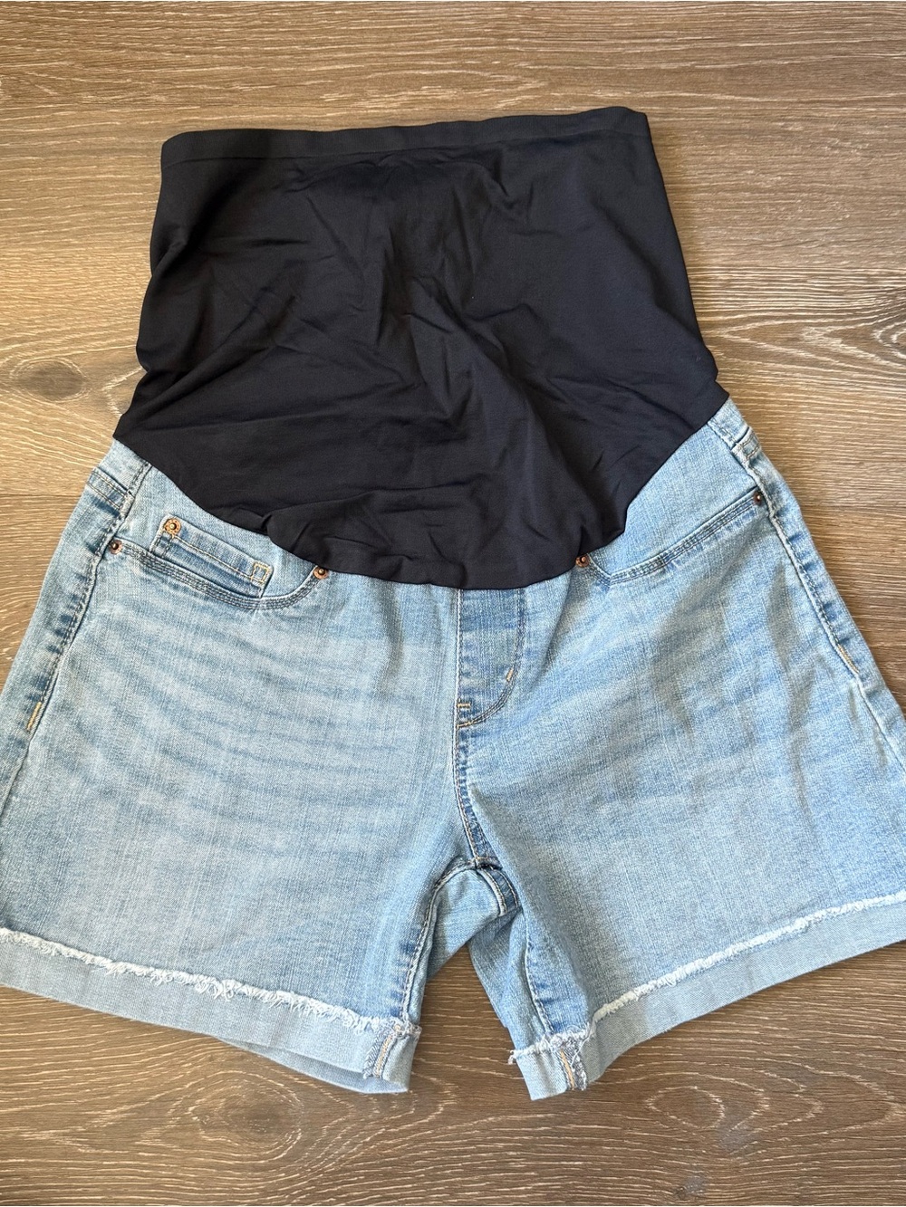 Maternity Denim Shorts with Black Belly Band